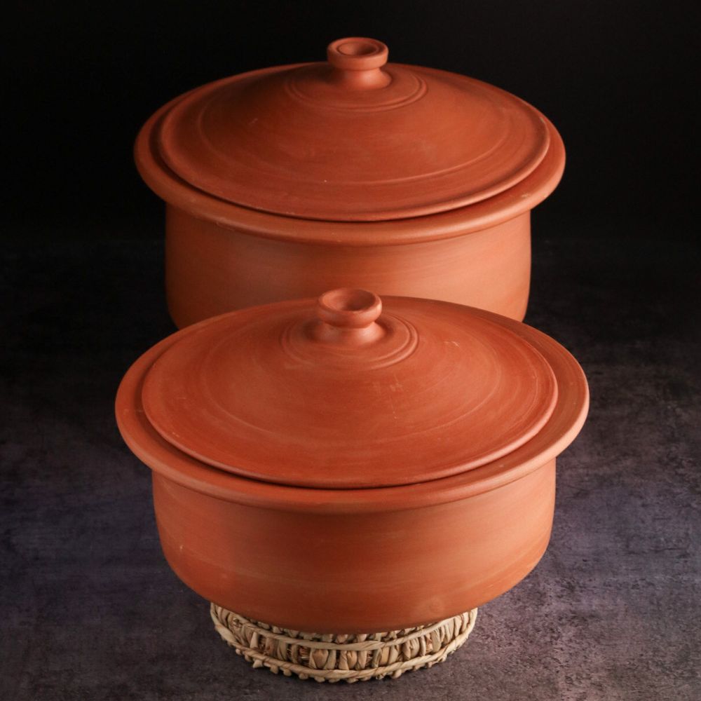 Premium Unglazed Clay Pot for Cooking | Earthen Kadhai | Terracota Patila | Clay Handi for Serving with Lid, 3.5L Swadeshi Blessings