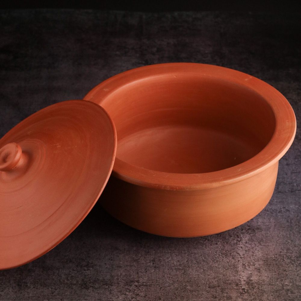 Premium Unglazed Clay Pot for Cooking | Earthen Kadhai | Terracota Patila | Clay Handi for Serving with Lid, 3.5L Swadeshi Blessings