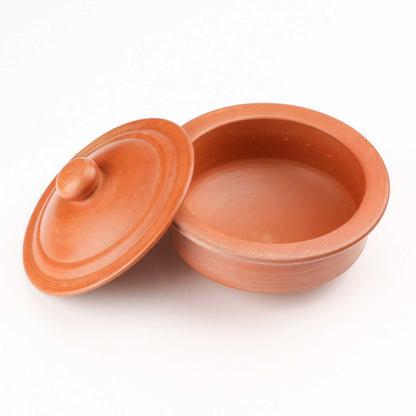 Premium Unglazed Clay Pot for Cooking | Earthen Kadhai | Terracota Regular Dahi Handi | Clay Handi for Serving with Lid, 1.3L | Includes Free Palm Leaf Stand and Ash for Cleaning Swadeshi Blessings