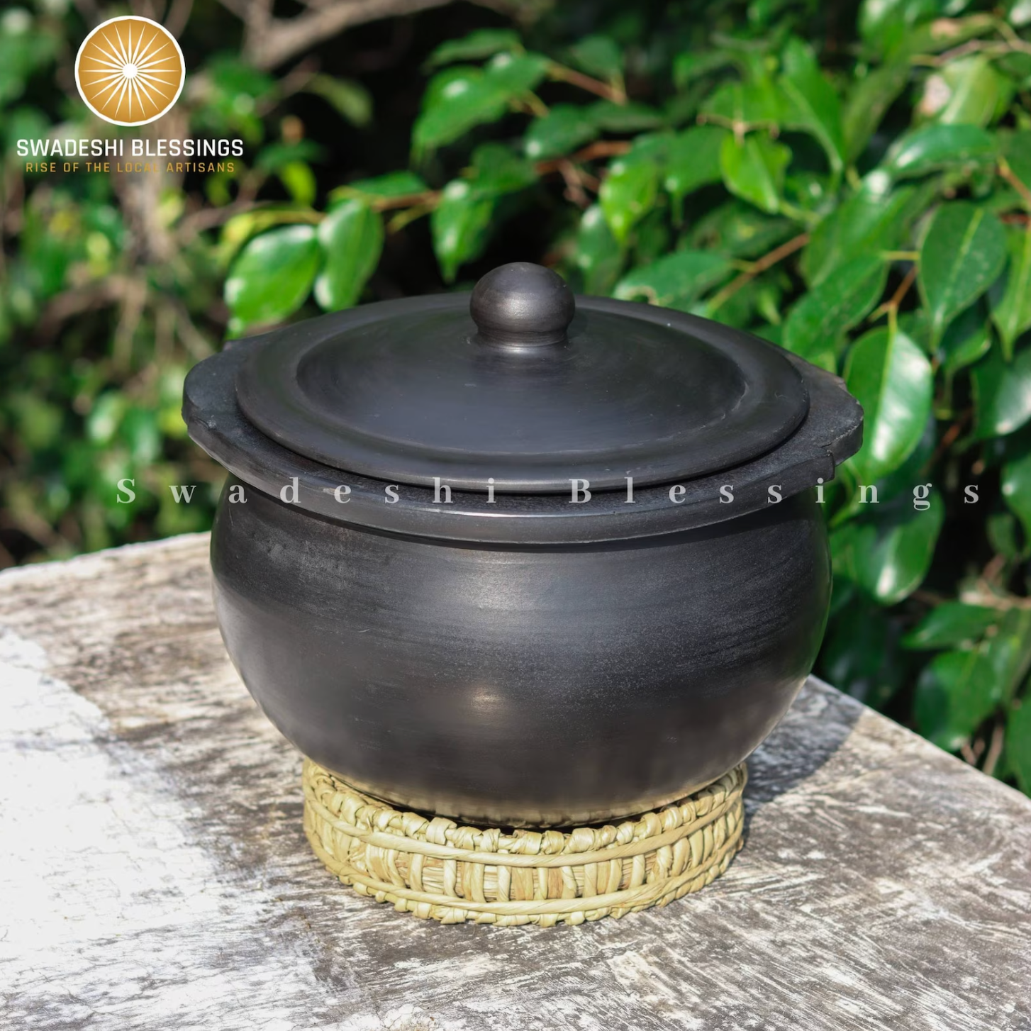 Premium Unglazed Clay Pot for Serving | Clay Hot Case | Earthen Hot Case | Terracota Kadhai | Clay Hot Case for Serving, 1.8L &amp; 2.8L, Black Swadeshi Blessings