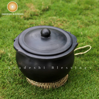 Premium Unglazed Clay Pot for Serving | Clay Hot Case | Earthen Hot Case | Terracota Kadhai | Clay Hot Case for Serving, 1.8L &amp; 2.8L, Black Swadeshi Blessings