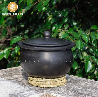 Premium Unglazed Clay Pot for Serving | Clay Hot Case | Earthen Hot Case | Terracota Kadhai | Clay Hot Case for Serving, 1.8L &amp; 2.8L, Black Swadeshi Blessings