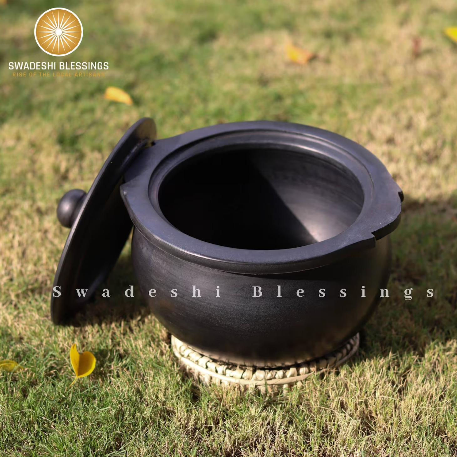 Premium Unglazed Clay Pot for Serving | Clay Hot Case | Earthen Hot Case | Terracota Kadhai | Clay Hot Case for Serving, 1.8L &amp; 2.8L, Black Swadeshi Blessings