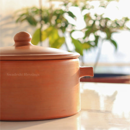 Premium Unglazed Clay Pot for Serving | Clay Hot Case | Earthen Hot Case | Terracota Kadhai | Clay Hot Case for Serving, 2.8L, Red Swadeshi Blessings