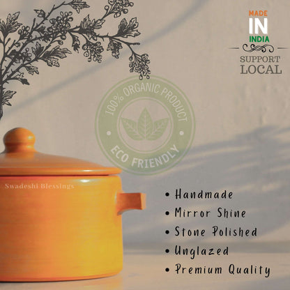 Premium Unglazed Clay Pot for Serving | Clay Hot Case | Earthen Hot Case | Terracota Kadhai | Clay Hot Case for Serving, 2.8L, Red Swadeshi Blessings