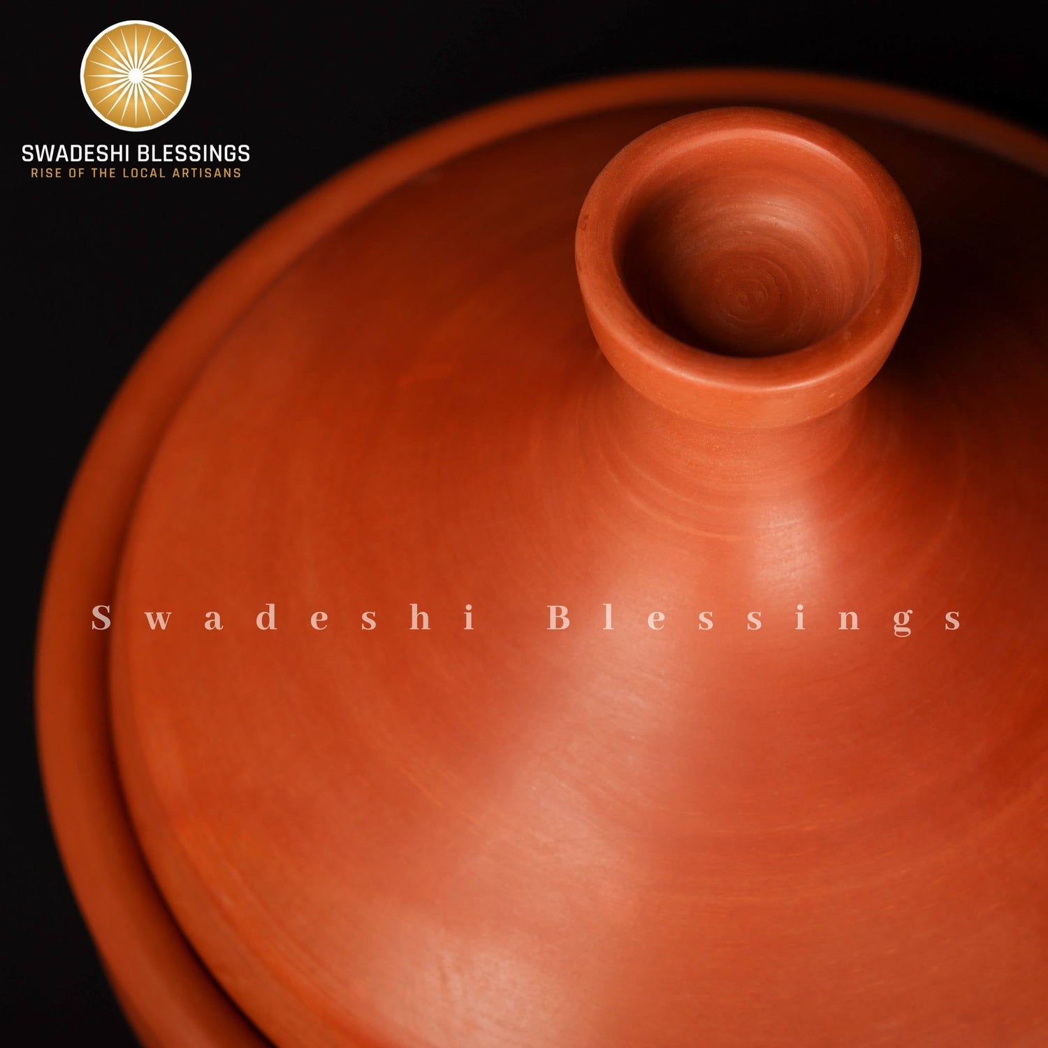 Premium Unglazed Clay Tagine Pot for Cooking | Lead-Free Earthen Tagine | Clay Tagine Cookware for Baking, 2.8L | Includes Free Palm Leaf Stand and Ash for Cleaning Swadeshi Blessings