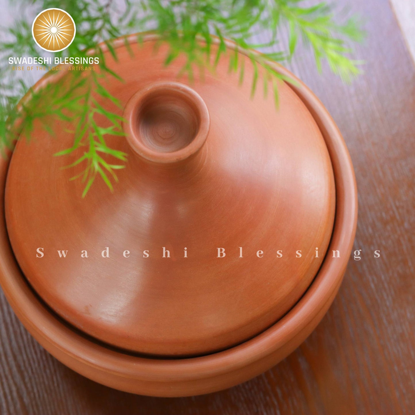 Premium Unglazed Clay Tagine Pot for Cooking | Lead-Free Earthen Tagine | Clay Tagine Cookware for Baking, 2.8L | Includes Free Palm Leaf Stand and Ash for Cleaning Swadeshi Blessings