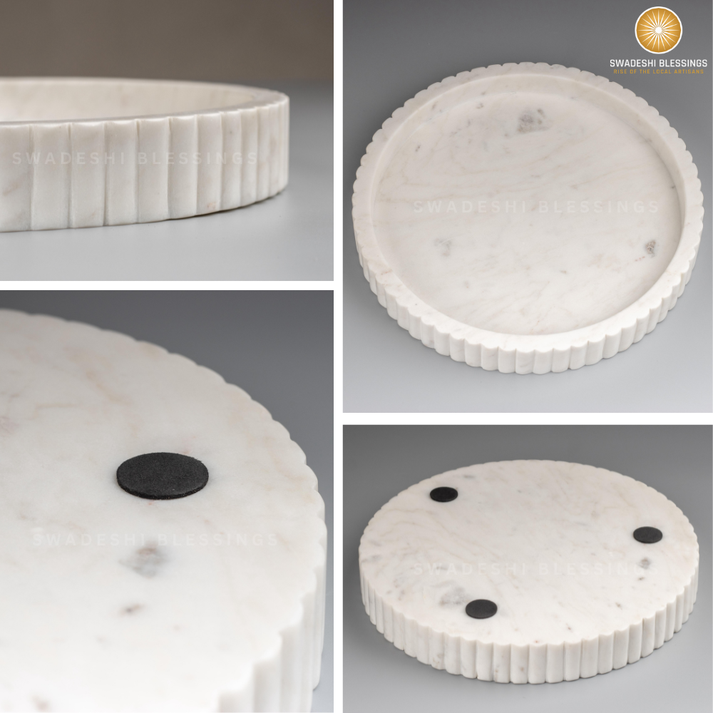 Handcrafted Marble Decorative Tray for Coffee Table Decor, Round Trays Home Decor, Ottoman Tray for Living Room, Coffee Table Tray, Dining Table Centerpiece Decor, Farmhouse Decor, 11&