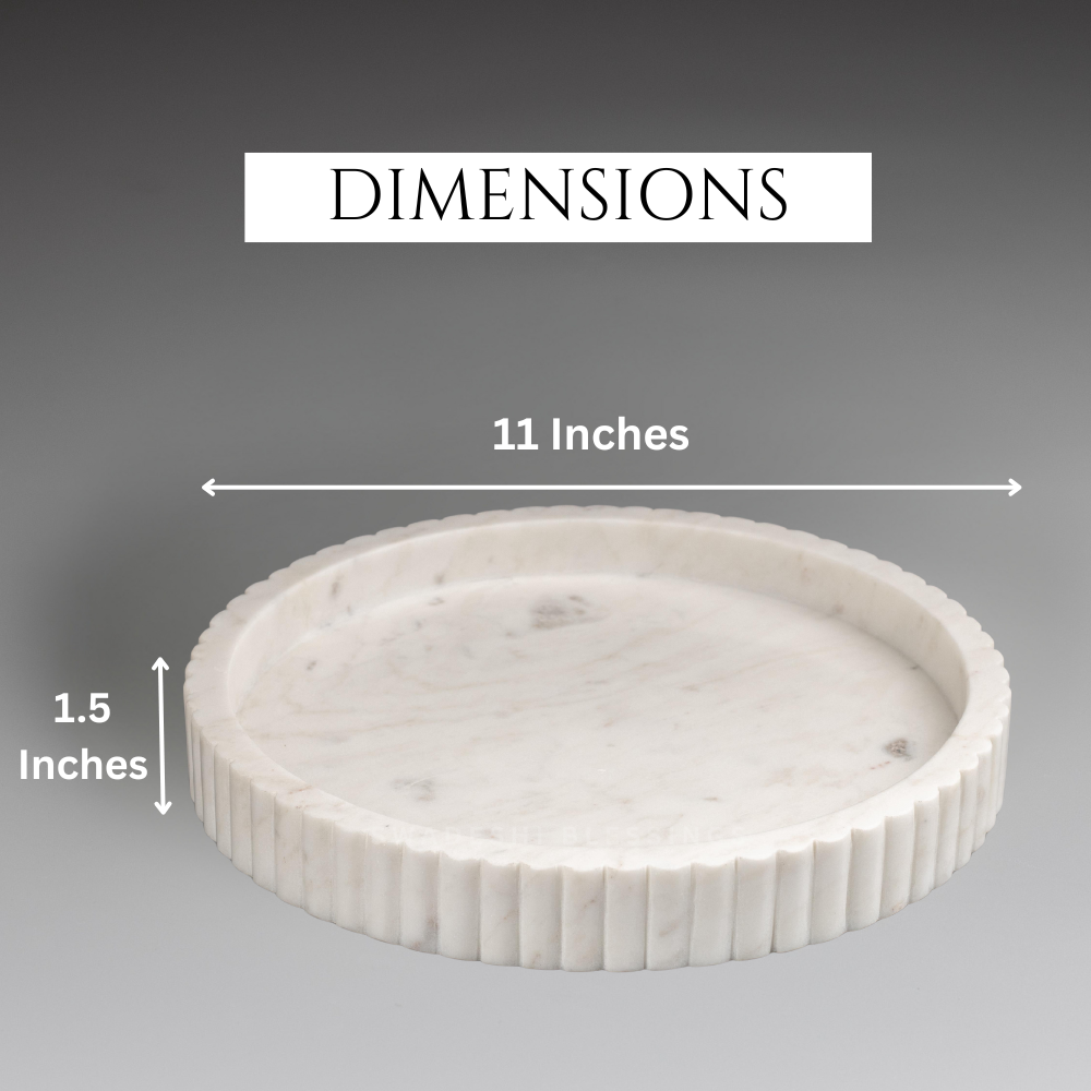 Handcrafted Marble Decorative Tray for Coffee Table Decor, Round Trays Home Decor, Ottoman Tray for Living Room, Coffee Table Tray, Dining Table Centerpiece Decor, Farmhouse Decor, 11&