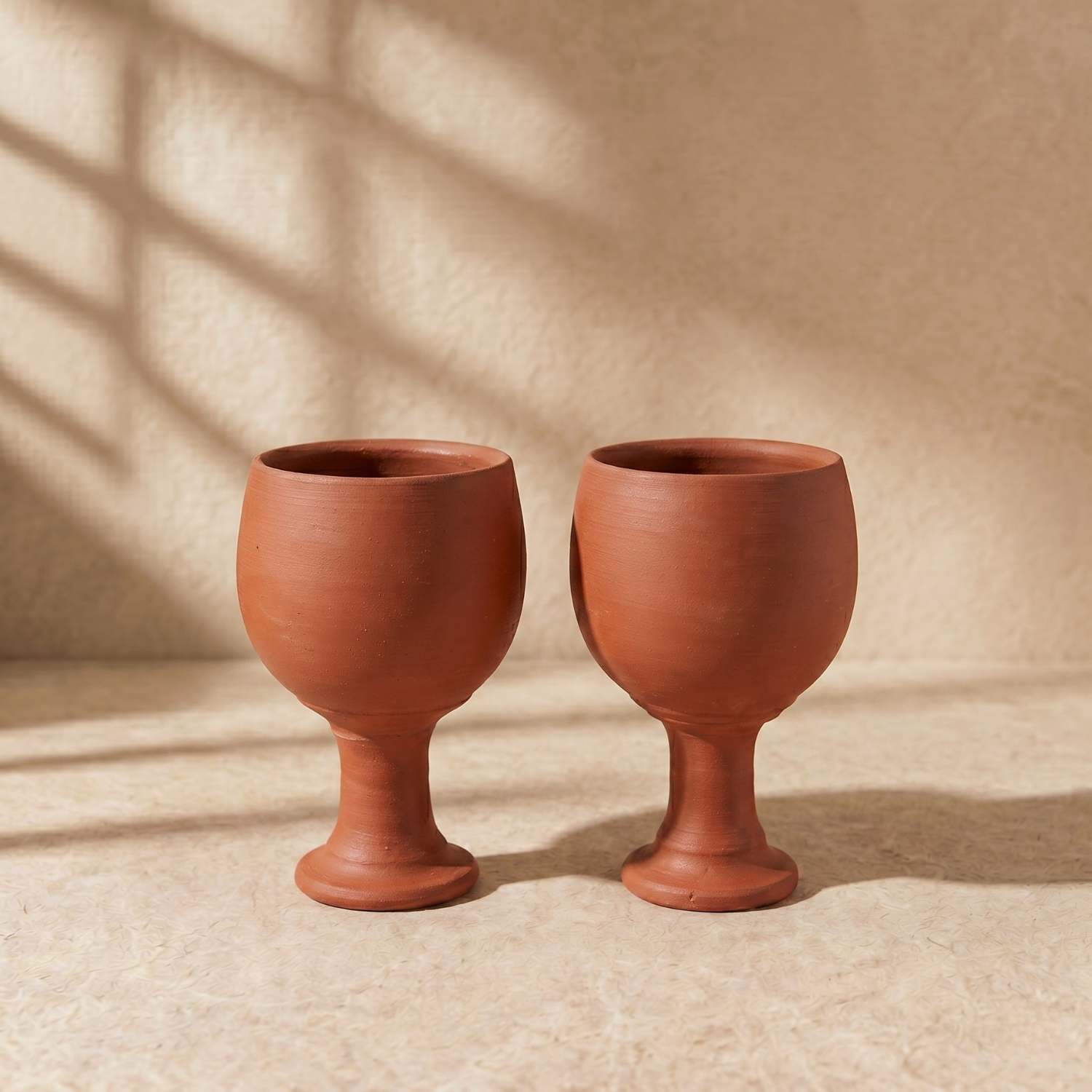 Premium HandMade Unglazed Royal Clay Goblet Set of 2/Tumblers 200ml/Royal Chalice Cup/Antique Wine Glass/Drinking Glass/HouseWarming-Birthday Gifts