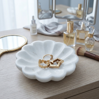 Handcrafted Marble Jewelry Tray, Decorative Trinket Dish for Rings Earrings Necklace Bracelet, Key Bowl, Ideal Gift for Mother Sister Daughter Friends, Birthday Wedding Christmas 5 inches