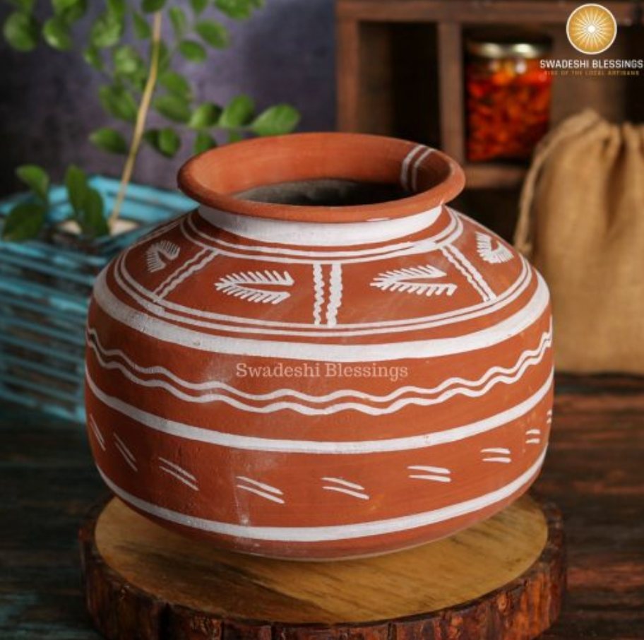 Swadeshi Blessings HandMade Clay Water Pot / 100 % Eco-Friendly Earthen Water Pot/Indian Traditional Matka / Terracotta Water Jug/Water Dispenser/Clay Tumbler