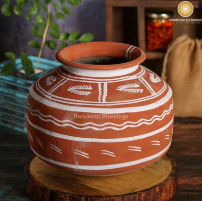 Swadeshi Blessings HandMade Clay Water Pot / 100 % Eco-Friendly Earthen Water Pot/Indian Traditional Matka / Terracotta Water Jug/Water Dispenser/Clay Tumbler