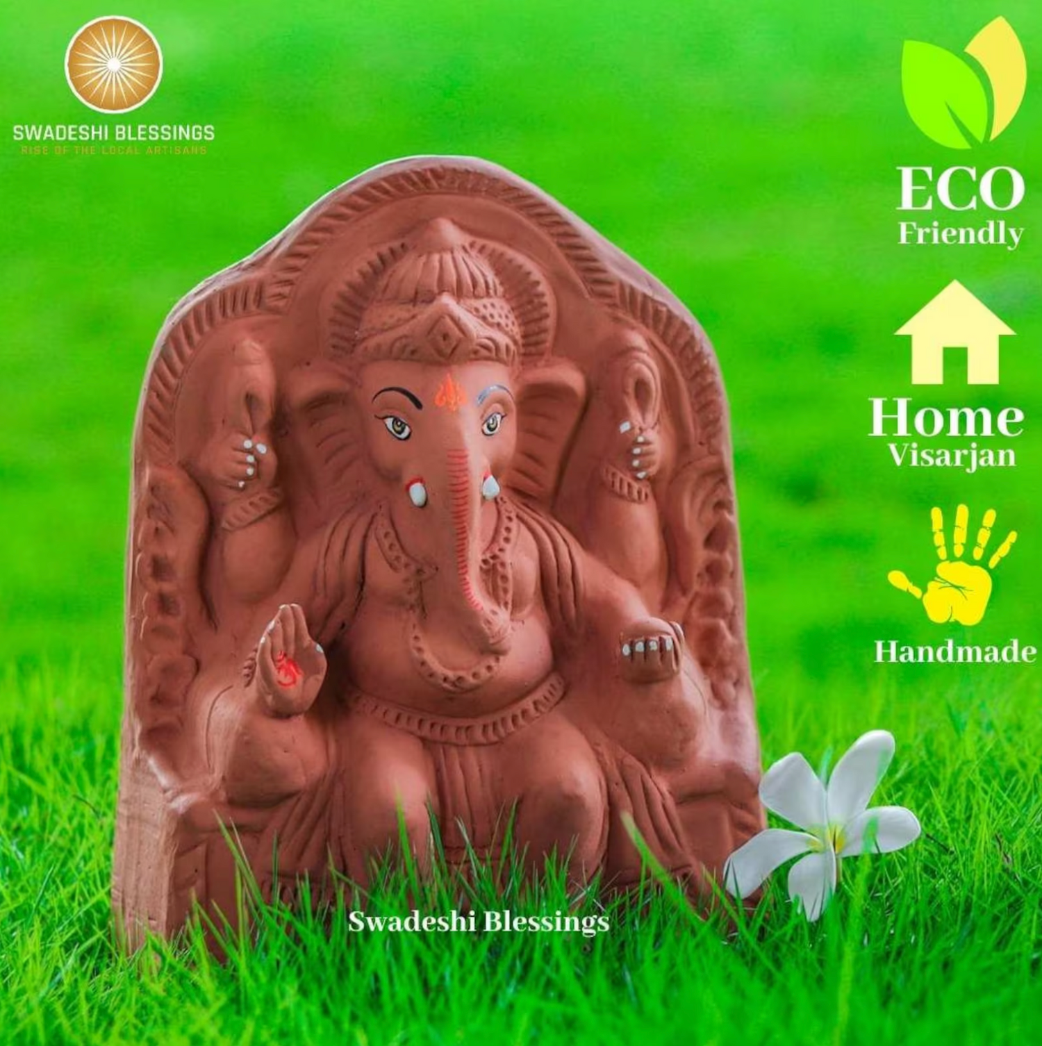 Swadeshi Blessings Clay Ganesha Idol | 100% Eco Friendly | For Ganesh Chaturthi Swadeshi Blessings