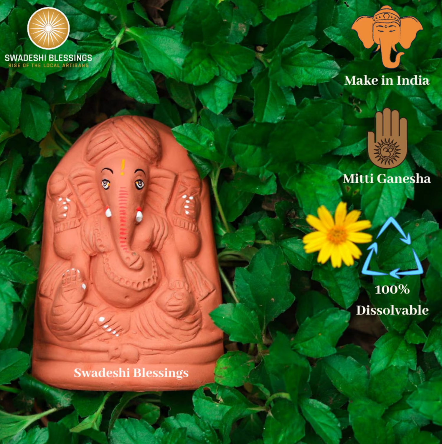 Swadeshi Blessings Clay Ganesha Idol | 100% Eco Friendly | For Ganesh Chaturthi Swadeshi Blessings