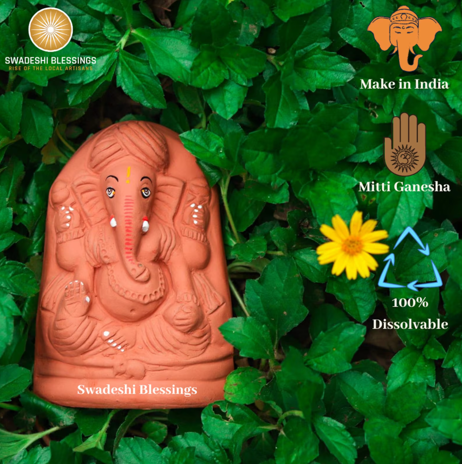 Swadeshi Blessings Clay Ganesha Idol | 100% Eco Friendly | For Ganesh Chaturthi Swadeshi Blessings