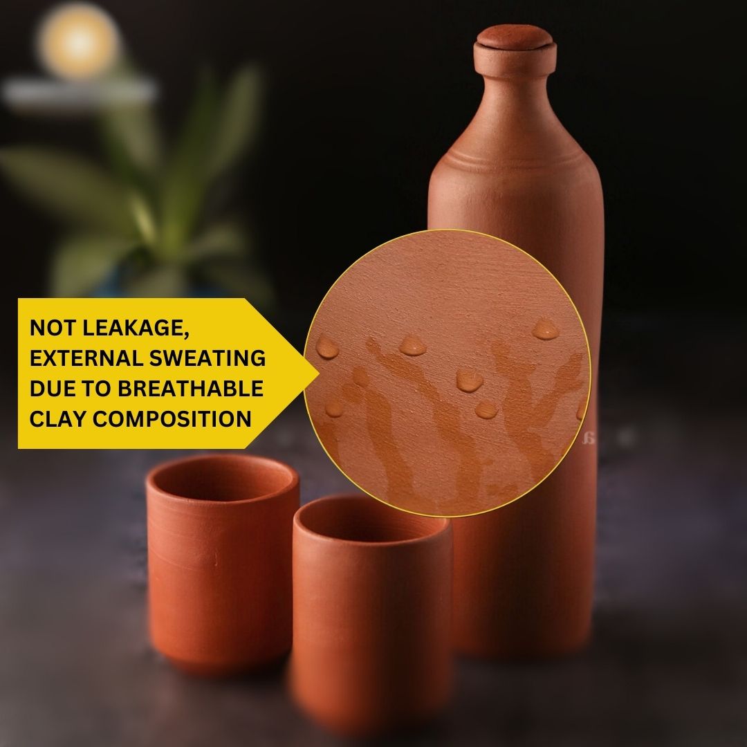 Premium Handmade Unglazed Clay Water Bottle | Terracotta Bottle, 1L