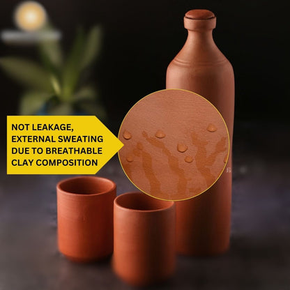 Premium Handmade Unglazed Clay Water Bottle | Terracotta Bottle, 1L