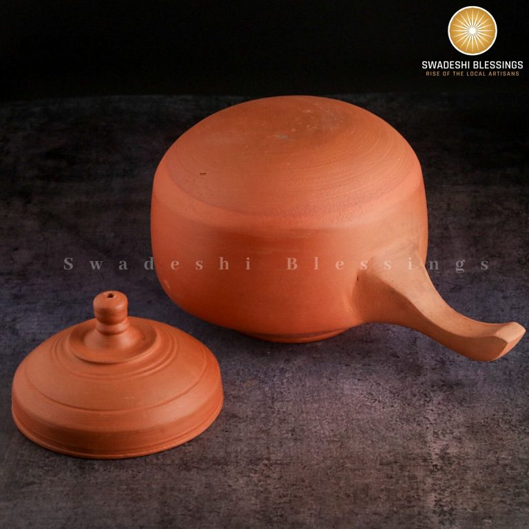 Premium Unglazed Clay Pot for Cooking with Lid | Indian Earthen Cooker | Clay Handi | Includes Free Palm Leaf Stand and Ash for Cleaning