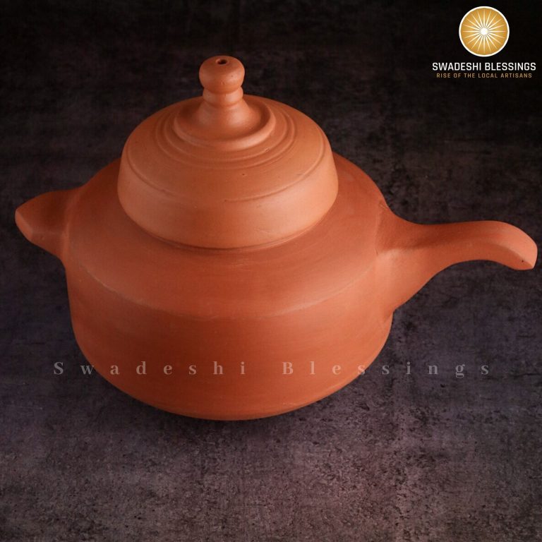 Premium Unglazed Clay Pot for Cooking with Lid | Indian Earthen Cooker | Clay Handi | Includes Free Palm Leaf Stand and Ash for Cleaning