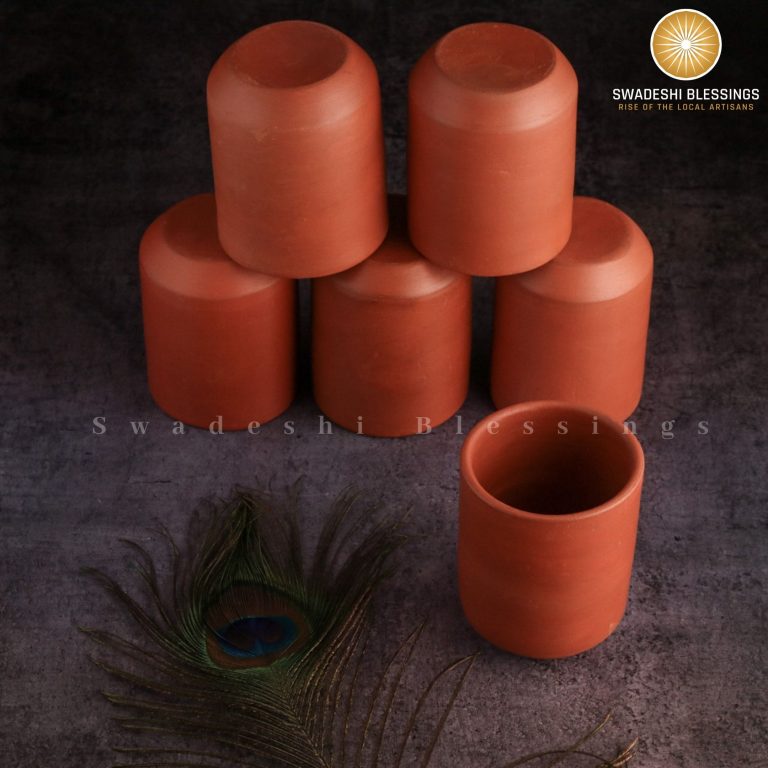 Premium Handmade Unglazed Royal Clay Glass Set | Tea &amp; Coffee Cups, 300ml | Antique Terracotta Glasses | Drinking Glass Swadeshi Blessings