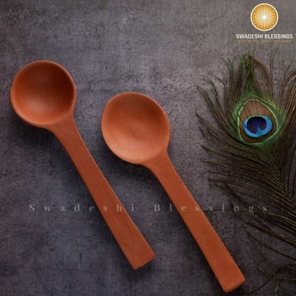 Unglazed Clay Serving Spoon Set/Terracotta Spoons/Earthen Spoons/Mud Spoons, 10 Inch