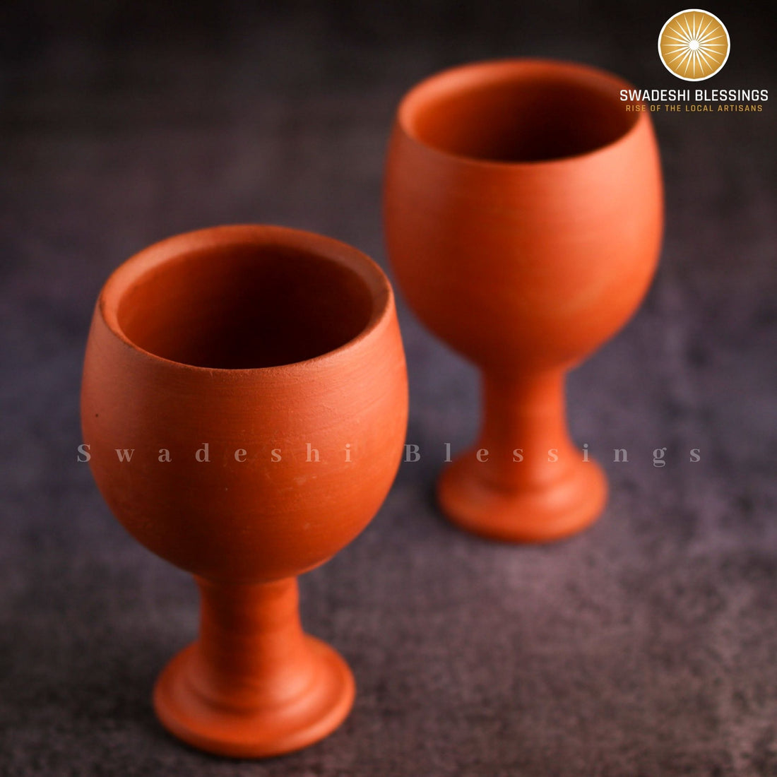 Premium HandMade Unglazed Royal Clay Goblet Set of 2/Tumblers 200ml/Royal Chalice Cup/Antique Wine Glass/Drinking Glass/HouseWarming-Birthday Gifts